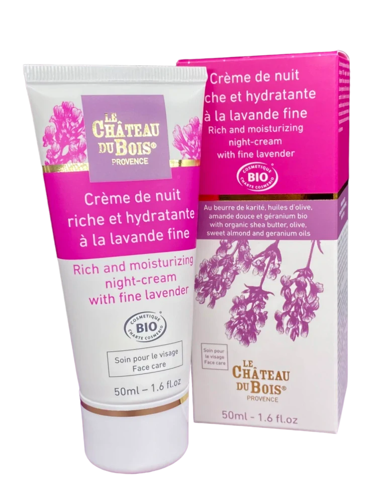 Hydratační noční krém s jemnou levandulí 50 ml - Cosmos Organic - Le Château du Bois